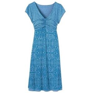 ATHLETA -DHARA Blue Paisley Patterned Yoga Athleisure Comfy Cotton Midi Dress XS